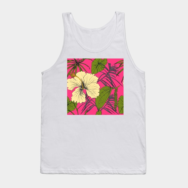 Tropical exotic flowers and leaves Tank Top by Olga Berlet